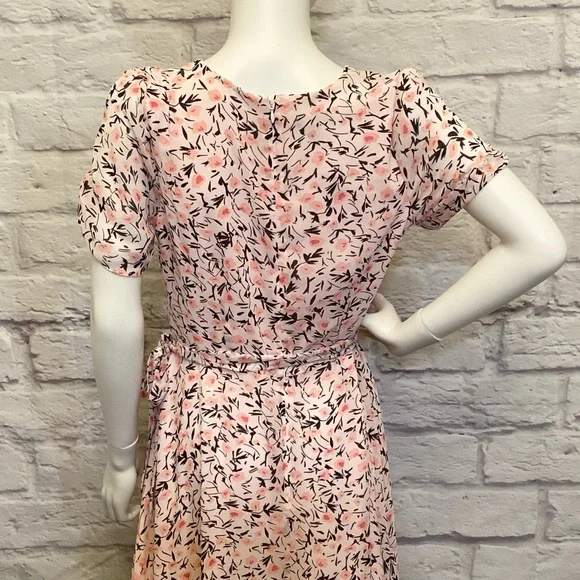 Talbots 8 New Button Front Floral Midi Dress Pink Cottage Core Prairie Spring - Picture 9 of 13